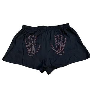 PINK Victorias Secret Skeleton Hands Rhinestone Pajama Shorts Small Black Pink